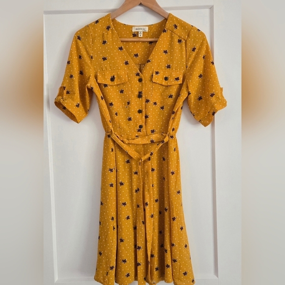 Monteau Los Angeles Mustard Yellow Fox Print Women's Small Dress - Picture 2 of 11